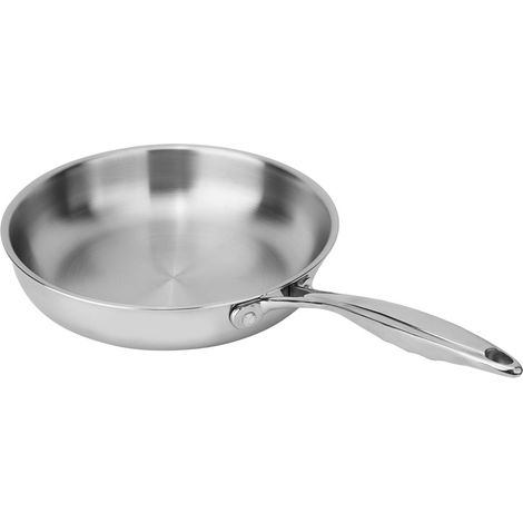 Poêle à frire antiadhésive plate à trois couches en acier inoxydable 304/403, 24 cm, avec couvercle (1/5)