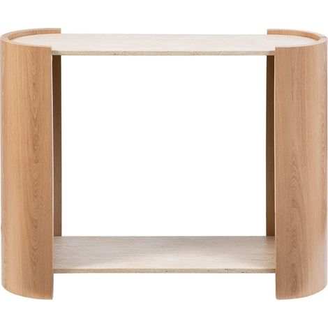 CALICOSY - Console à 2 niveaux décor travertin et bois L100 cm - IZIA (1/5)