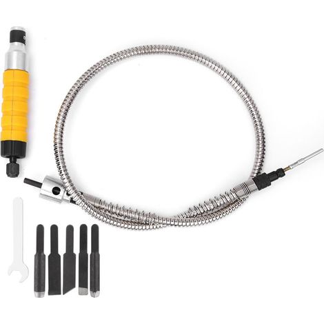 Flexible shaft woodworking machine kit with 5 carving tips, wrench, and flexible shaft electric chisel. (1/5)