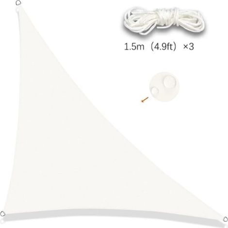 Blanc. Voile d'ombrage triangulaire 3x3x4,3m. Tissu d'ombrage imperméable et anti-UV pour patio, jardin, terrasse, balcon extérieur. (1/5)