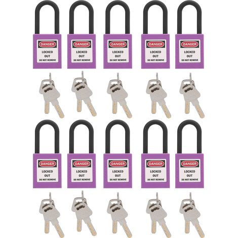 Lockout Tagout Serrures 10Set Cadenas de Sécurité 2 Clés par Serrure Isolation D'ingénierie Résistance au Dérapage pour les Usines Chantiers de Construction Hôpitaux(mauve) (1/5)