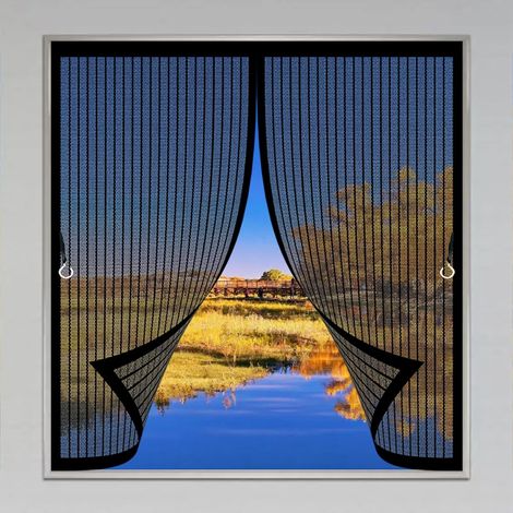 Rideau Anti Mouche 91 x 102 cm Anti Mouche Maille Ultra Fine, Protection Contre Les Moustiques, Fermeture Automatique Rideau Moustique pour Tous Types de Fenêtres, Noir (1/5)