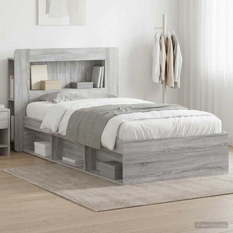 Cadre de lit avec rangement en bois d’ingénierie gris Sonoma 75 x 190 cm - PANGIVO (1/5)