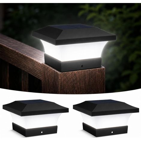 Lot de 2 lampes solaires pour poteaux de 10x10 cm, blanc froid 6000K, capuchons étanches IP65 pour poteaux de clôture solaire (1/5)