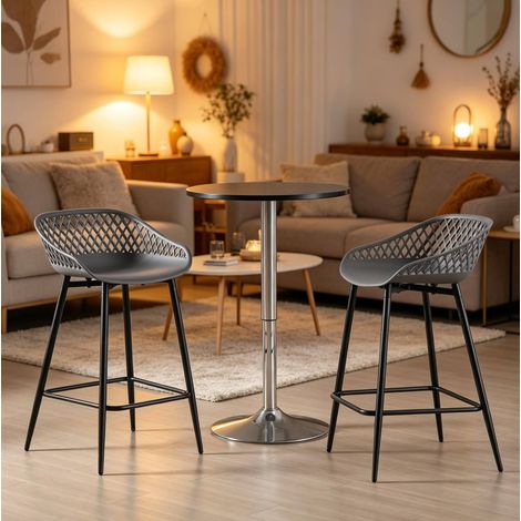 Lot de 2 tabourets de bar gris 47 x 84 x 48,5 cm avec dossier ajoure et repose-pieds (1/5)