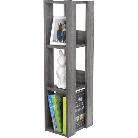 Iris Ohyama, Bücherregal, dreistöckiger Aufbewahrungsschrank/verstellbare Regale, OWR-200 Graue Eiche, W29,3 x D20 x H87,9 cm