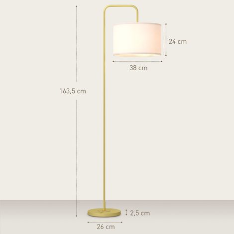 Lampadaire moderne avec abat-jour en lin synthétique, lampe de lecture pour salon, 64 x 38 x 163,5 cm, blanc et or (1/5)