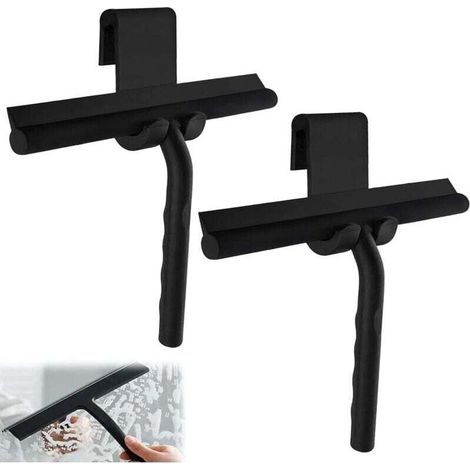 Set of 2 Silicon Shower Squeegees with Hook 34 Cm Multi-Use Support Window Mirror Tiles Car Black (1/4)