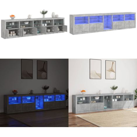 Buffet avec lumières LED gris béton 283x37x67 cm - Meuble De Rangement - Buffet - Meuble Tv - Armoire Murale - Luminaire Led - Home & Living (1/5)