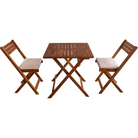 Set da Giardino Genova Tavolino e 2 Sedie Pieghevoli in Acacia Oliata (1/2)