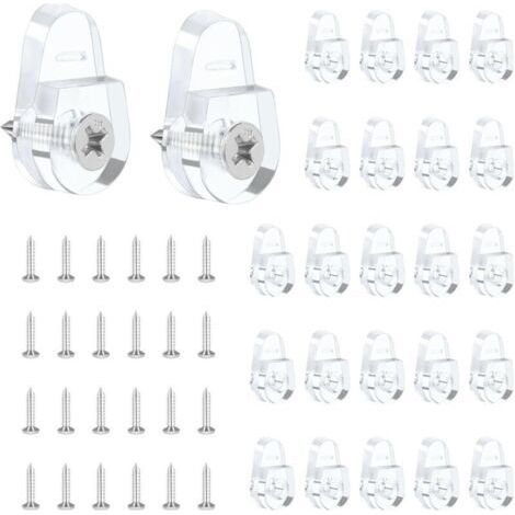 25 Pack Mirror Mounting Clips, Round Wall Mirror Hooks, Glass Mounting Clip Kit, Clear Plastic Mounting Clips with Screws for Wall and Door Fixed Mirror (1/4)