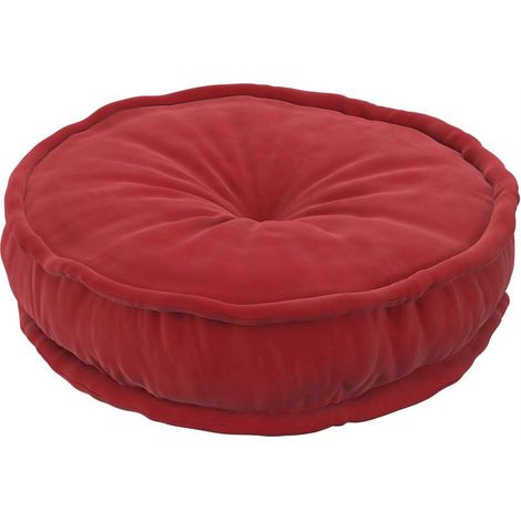 Pouf coussin rond Sweet Drop en velours - Rouge Cerise (1/2)