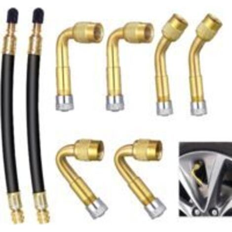 ALLIANDISLot de 8 Rallonge Extension Valve Pneu, Extension Valve Pneu Coudées à 45° 90° 135° et 2 Tubes Caoutchouc Flexible 180mm Adaptateurs de Valve en Laiton et Caoutchouc, pour Voiture Moto Vélo C (1/5)