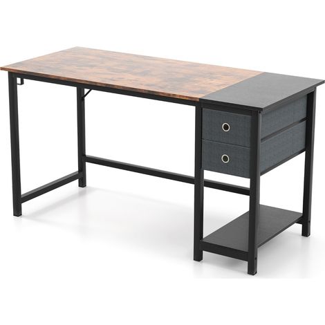 Scrivania multiuso per ufficio da 140cm, Postazione di lavoro con 2 cassetti gancio e ripiano Marrone Rustico e Nero (1/5)