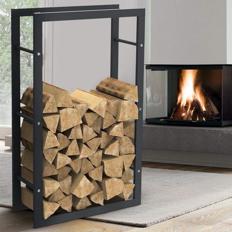 Porte-Bois Vertical Support étagère rectangulaire en métal Porte Bois d'intérieur extérieur Bois Maison Jardin pour cheminée poêle Design Moderne 100 x 25 x 60 cm (1/5)