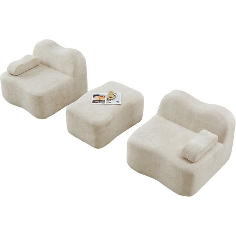 Canapé modulable 2 places d'angle en velours beige, sans structure, avec ottoman, dossier souple, pour salon et appartement, prêt à poser CHICFURN (1/5)