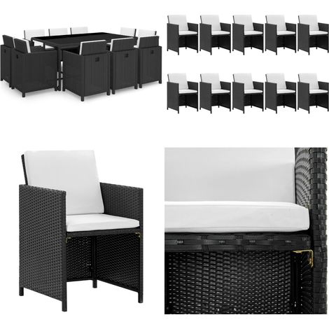 11-tlg. Garten-Essgruppe mit Auflagen Poly Rattan Schwarz - Gartenmöbelset - Rattan Möbel - Esszimmergarnitur - Outdoor Essbereich - Balkonmöbel - Home & Living (1/5)