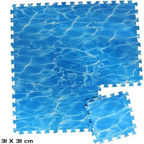 Trade Shop - SET 9 STK WASSERDESIGN FLIESEN 31X31X1CM EVA PUZZLE POOLSCHUTZ 980197 - (1/2)