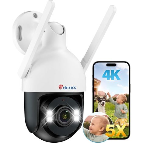 4K 5X Zoom Optique Caméra de Surveillance Exterieur WiFi, Metal PTZ Camera WiFi 2.4/5GHz, Détection Humain/Véhicule/Animaux/Auto Suivi, 50M Vision Nocturne Couleur, TF 256Go/Cloud/PC, IP66 (1/5)