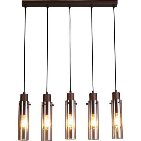 Searchlight Sweden II 5 Light Bar Sospensione a soffitto in metallo color moka e vetro ambrato (1/4)