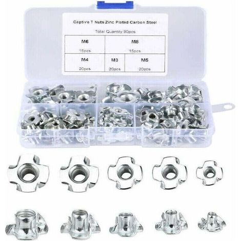 Écrous à Griffes 90Pcs Ecrous en T Bois M3/M4/M5/M6/M8 Ecrous pour Travail du Bois Meubles,de (1/4)