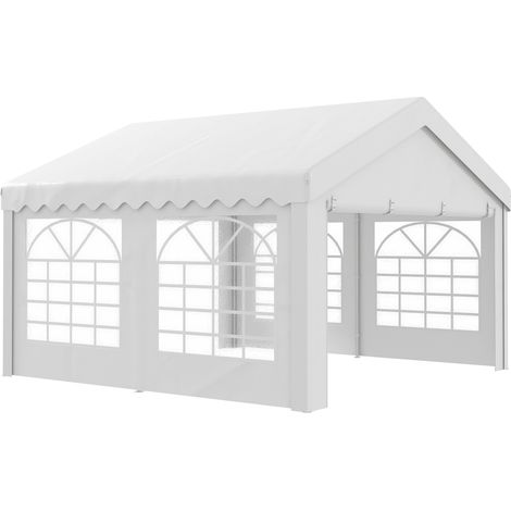 Outsunny Garden Gazebo Portable Carport Shelter w/ Removable Sidewalls&Doors 4x 4 x 2.8m
