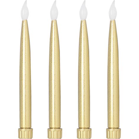 Ortviai Bougies LED longues x4 – Modèle BZ4024-W, dorées, sans flamme, piles AAA (non incluses), pour décoration de Noël, mariage et fêtes (1/5)