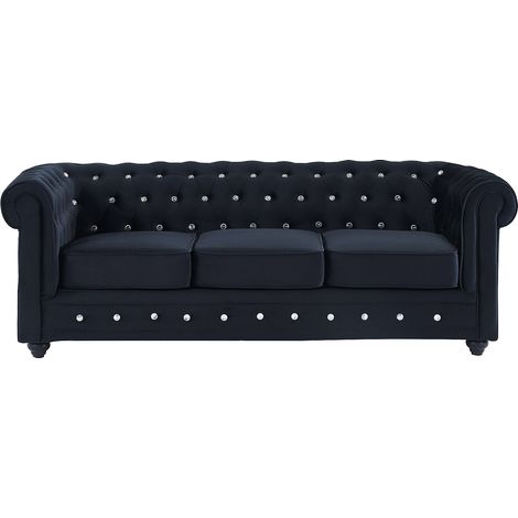 Canapés 3 places et 2 places en velours noir et boutons effet cristal CHESTERFIELD (1/4)