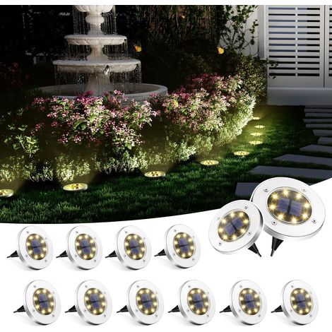 Lot de 12 lampes solaires de jardin étanches, 8 LED, pour éclairage paysager extérieur (jardin, pelouse, terrasse, allée, entrée de garage). (1/5)