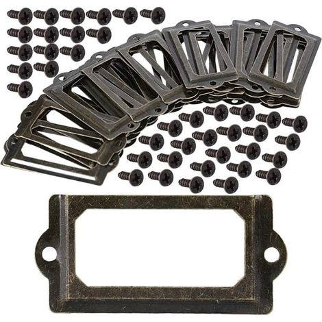 Set of 30 antique bronze metal drawer label holders for cabinets, shelves, wine cellars, 70 x 33 mm (1/5)