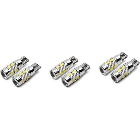 Lot de 6 ampoules LED W5W T10 12V 6000K 5630 10 SMD pour voiture, avec éclairage de plaque d'immatriculation, clignotant latéral et blanc ultra-brillant. Canbus. (1/5)