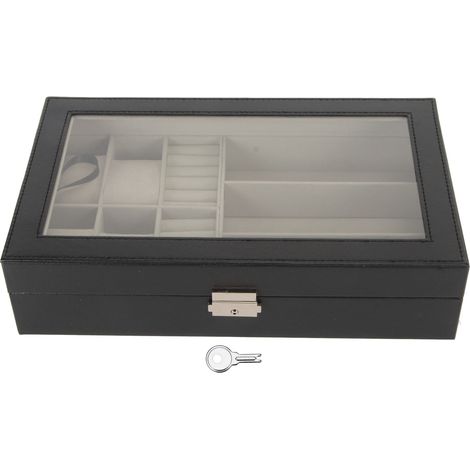 joyero con compartimentos para 4 relojes, 3 pares de gafas y 10 anillos decoración metálica almacenamiento para hombre (1/5)
