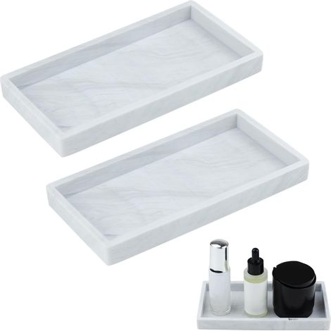 Lot de 2 plateaux décoratifs en silicone blanc pour salle de bain - Pour savon, serviette, parfum, bougies - 20 x 10 cm