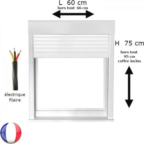 Fenêtre PVC 1 vantail oscillo-battant avec volet roulant électrique H 75 x L 60 cm pour pose en neuf - poignée à droite