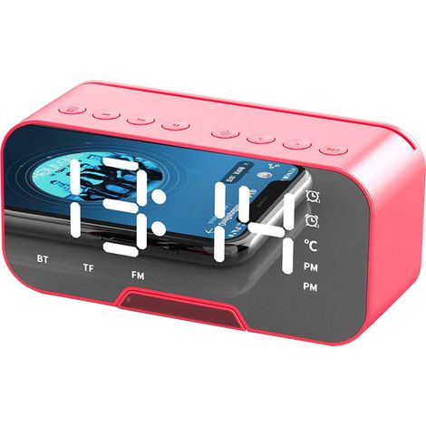 Enceinte Bluetooth Miroir Sans Fil Radio FM Haut-parleur Carte Innovant Cadeau Réveil Étudiant Rouge (1/5)
