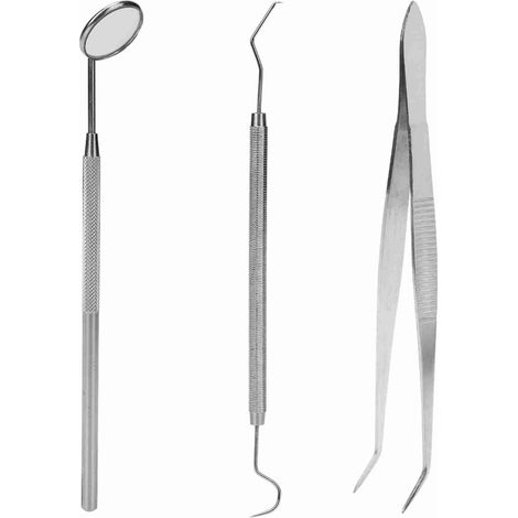 Kit d'hygiène dentaire 3 pièces en acier inoxydable : miroir buccal, sonde, pince et brucelle. (1/5)