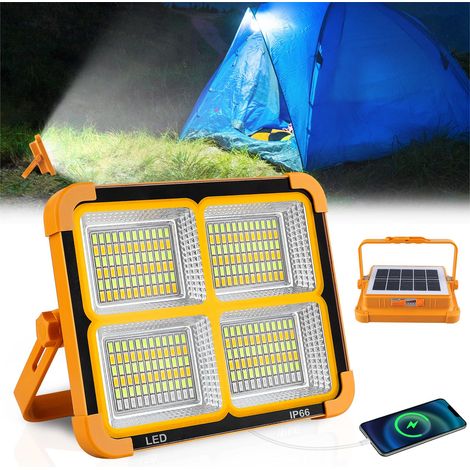 Projecteur Led Rechargeable, 200w Projecteur Led Chantier, 4 Modes Led Lampe De Chantier Étanche Usb, Lumière De Travail Portable Avec Panneau Solaire Pour Camping, Entretien, Garage, Atelier [Classe (1/5)