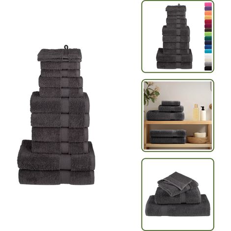 The Living Store 12 tlg. Premium-Handtuch-Set SOLUND Anthrazit 600 g/m² - Premium Handtuch (1/5)