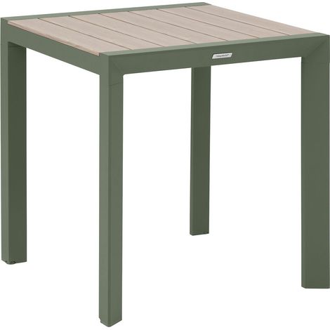 Hesperide – Table extensible de jardin effet bois lin et vert laurier 2 places – Aluminium – 70x70 cm – Hauteur 75 cm – Poids 8.6 kg