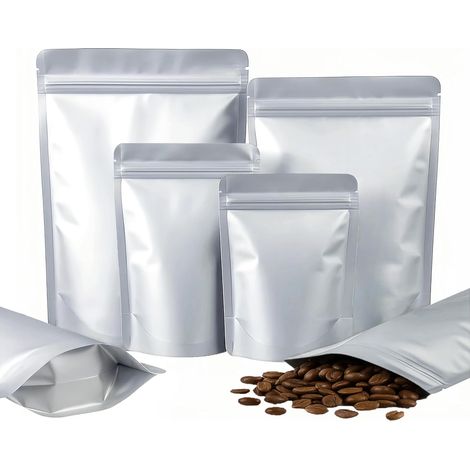 100 Sachets , Aluminium, Fond Plat, Fermeture Zip, Hermétique, 12x20 cm, Stockage Alimentaire