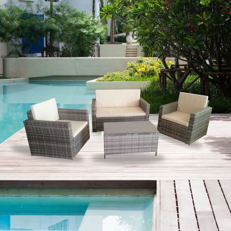 Salotto da giardino con divano poltrone e tavolino in rattan grigio - WRS066G (1/4)