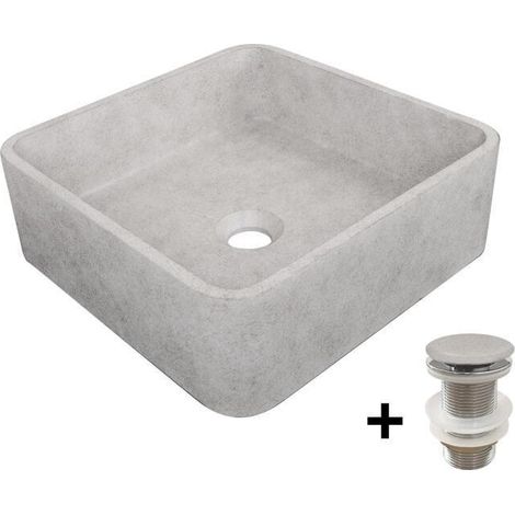 Quadratisches Beton-Aufsatzwaschbecken 36x36cm + ARTEA-Abfluss (1/4)