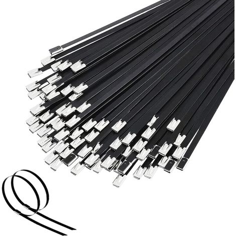 Collier de Serrage Noir 2005.6mm, 100 Pièces Attaches en Acier Inoxydable, Collier Serrage Inox Pour Bande Thermique Echappement, Entretenir les Clôtures et les Auvents (1/5)
