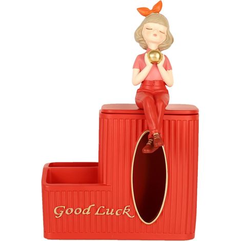 Decorative Compartment Tissue Box, Space-Saving, Compartment Tissue Box, for Long Room, Entryway, Red (1/5)