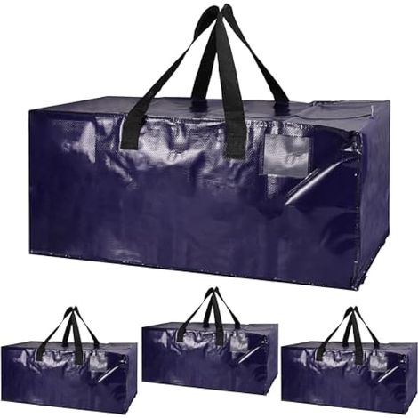 4 Sacs de rangement XXL avec fermeture éclair, 92L, solides et durables en PP imperméable, sacs de déménagement extra-lourds, pour vêtements et maison.