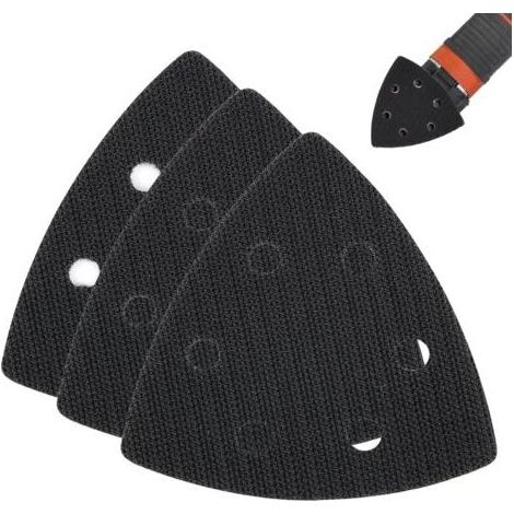 – Set mit 3 dreieckigen Schleifpads, 93 mm – 6 Löcher zur Staubabsaugung – Zum Schleifen von Hartholz und Teakholz – Hochfester Klebstoff (1/5)