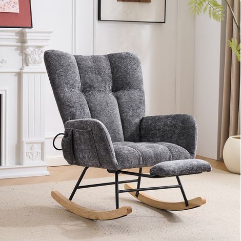 Poltrona a dondolo cameretta con airbag regolabili, ciniglia grigio scuro 63 x 92 x 89 cm DESVIAE (1/5)