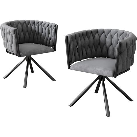 lot de 2 Chaise pivotante luxe velours gris, pieds métal, pour salon/chambre - Salle à manger design (1/5)