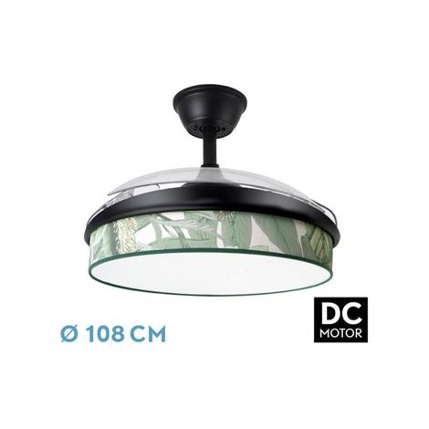 Ventilatore DC Fashion 72W Nero/Foglia Verde 108cm 7200lm 3CCT Telecomando (1/2)