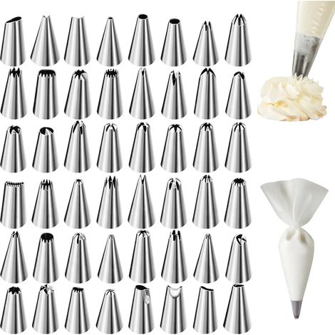 48 Pièces Douille Patisserie en Acier Inoxydable, Kit Patisserie avec Embout Poche a Douille et Adaptateur pour Décoration de Gâteaux, Cupcakes, Biscuits et Pâtisserie (1/5)